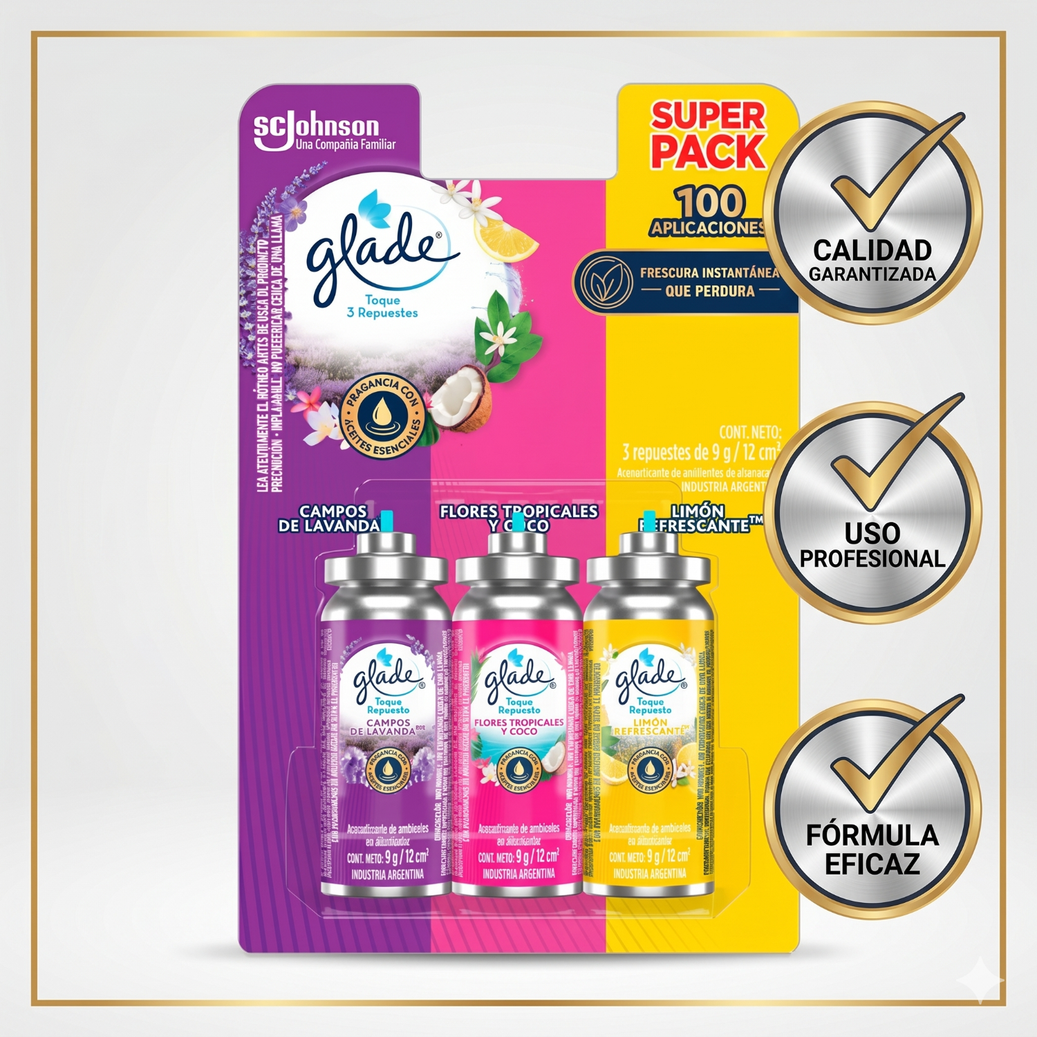Glade Repuesto Toque 3x12ml Lavanda Tropical Limón-4