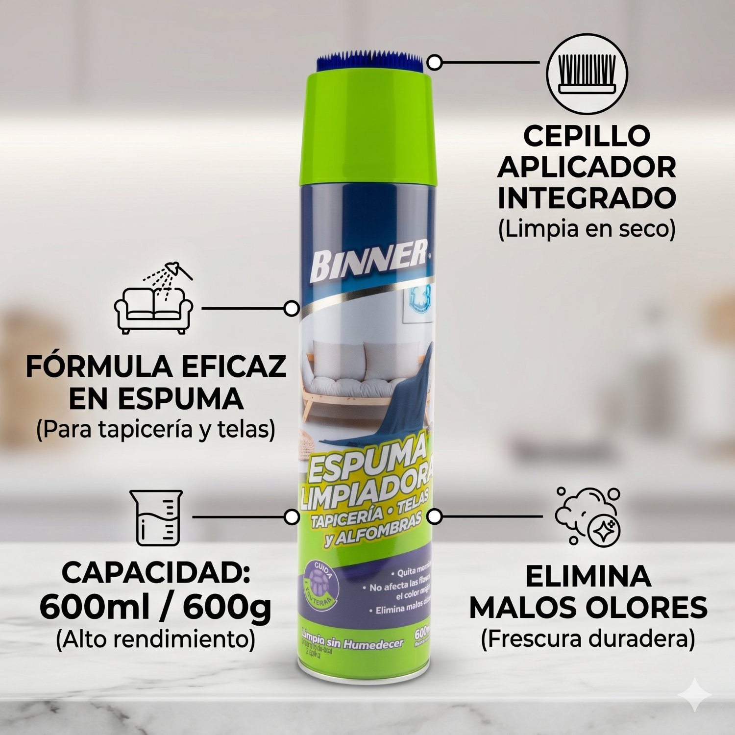 Limpiador Tapiceria, Telas, Alfombras Binner 600ml-3