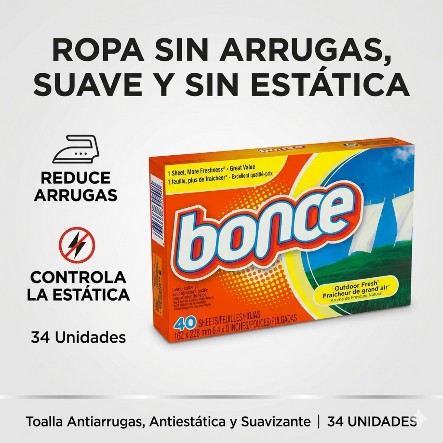 Toalla Antiarrugas Antiestatica Y Suavizante Bounce 34 Un-1