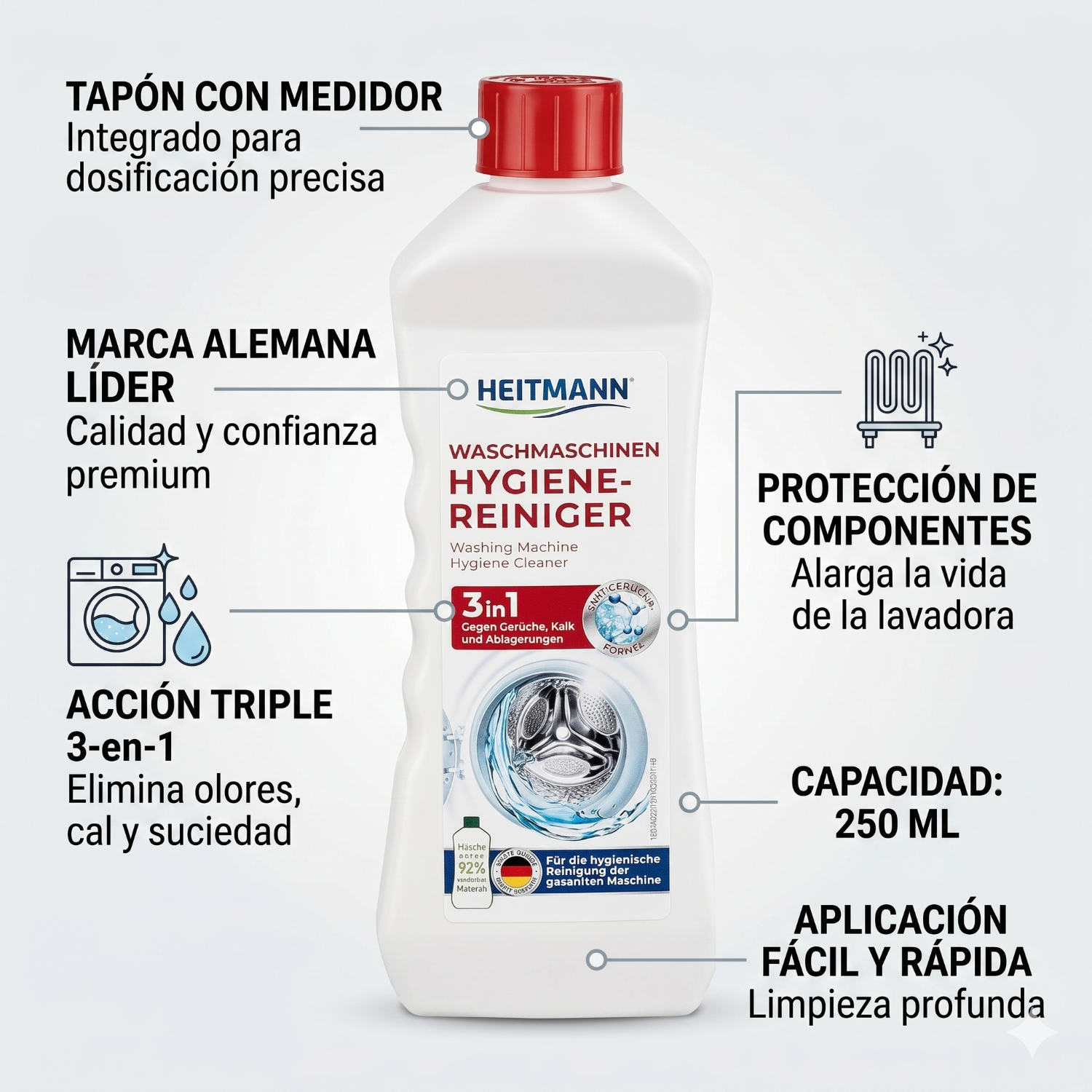 Limpiador Lavadora 3en1 Heitmann 250 ml-3
