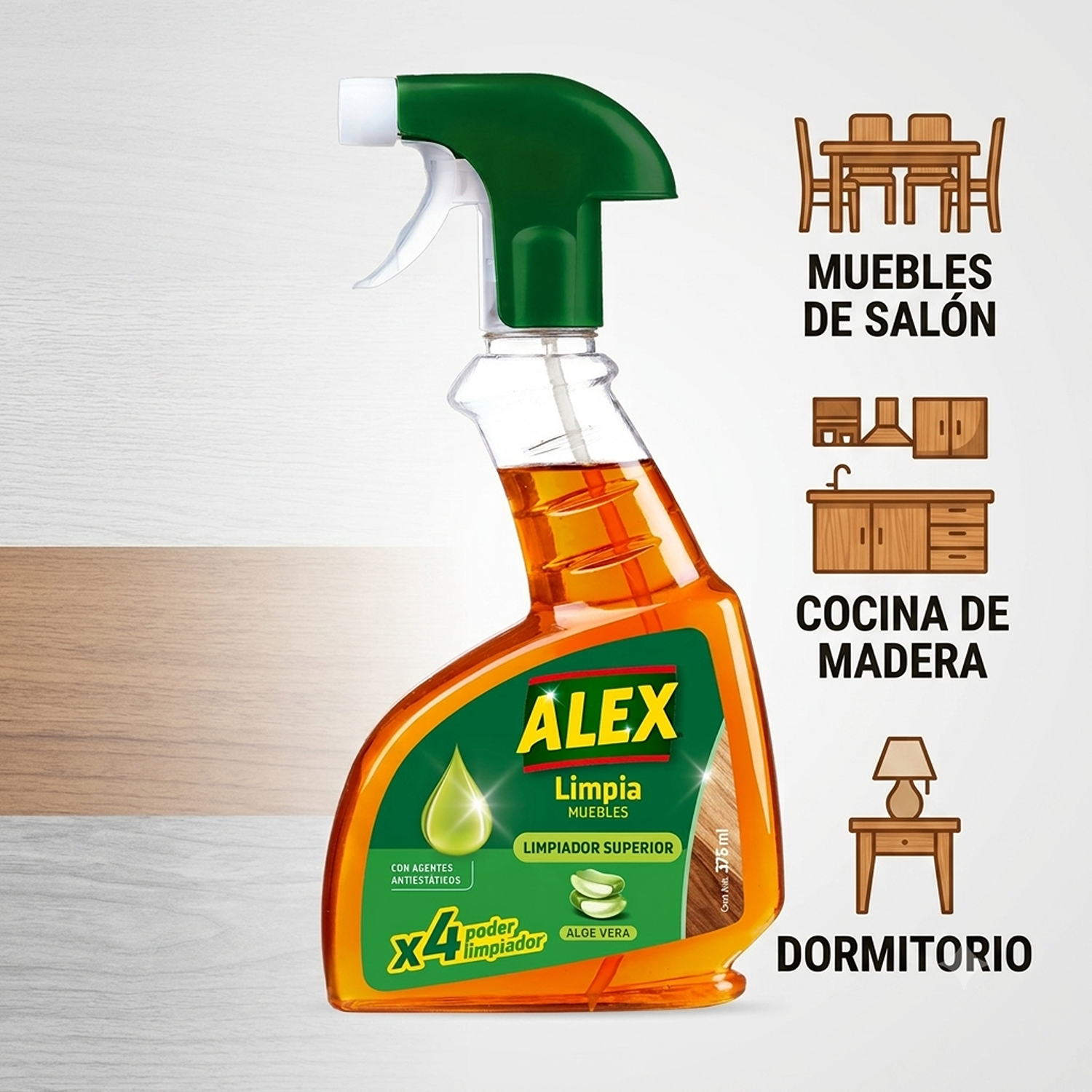 Limpiador Muebles Gatillo Alex Aloe Vera 375ml Sin Rastros-3