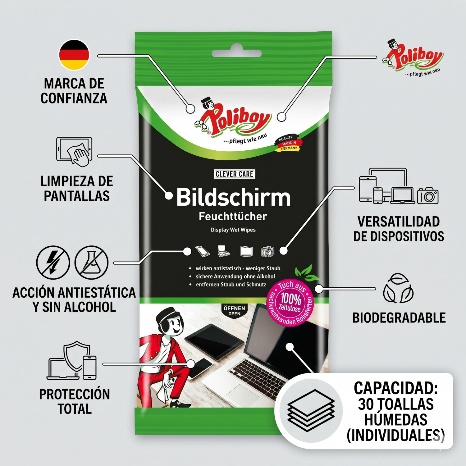 Toallitas Limpiadoras Pantallas Celular Notebook 30 Und-3