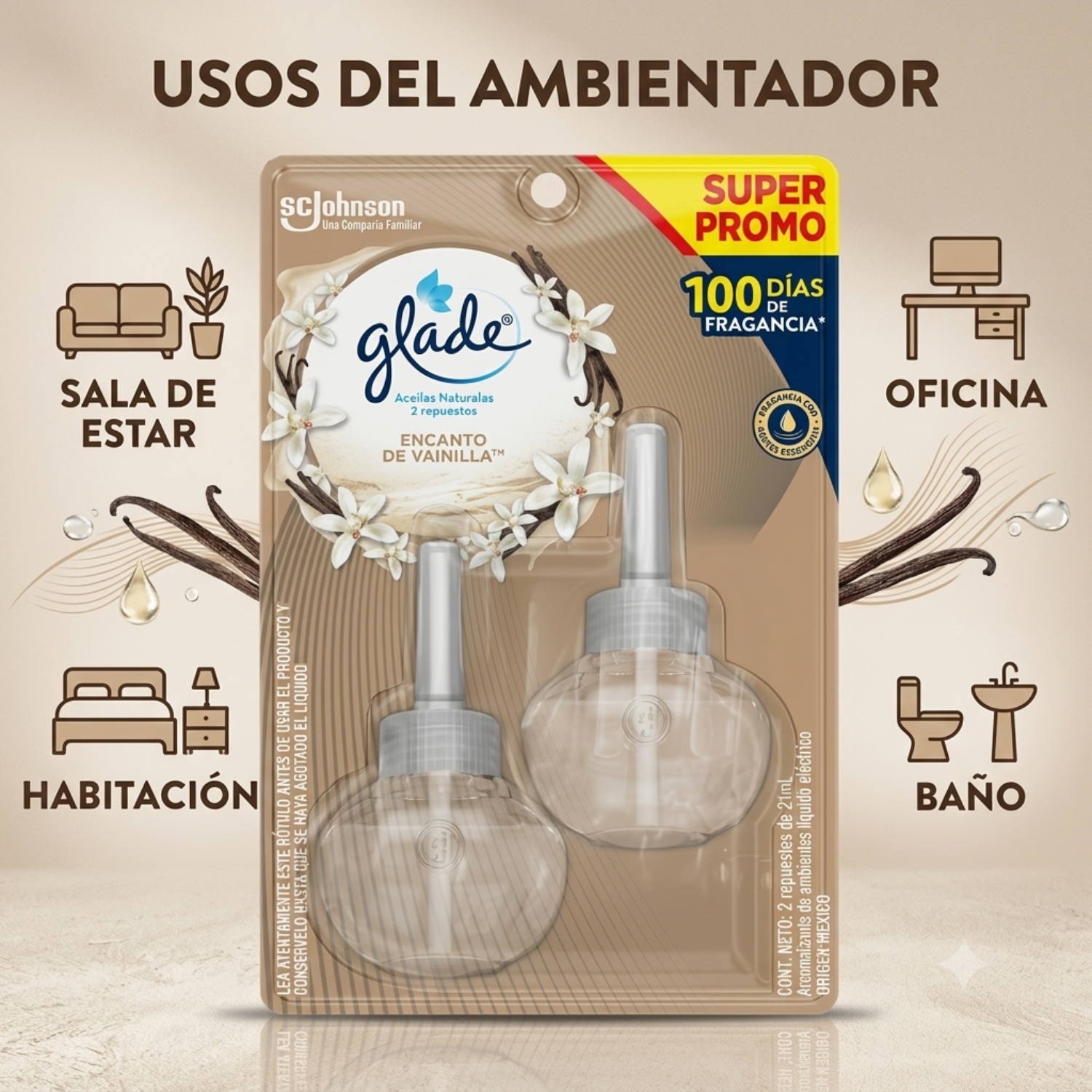 Recarga Glade Aceite Natural Vainilla 21mlx2unid-2