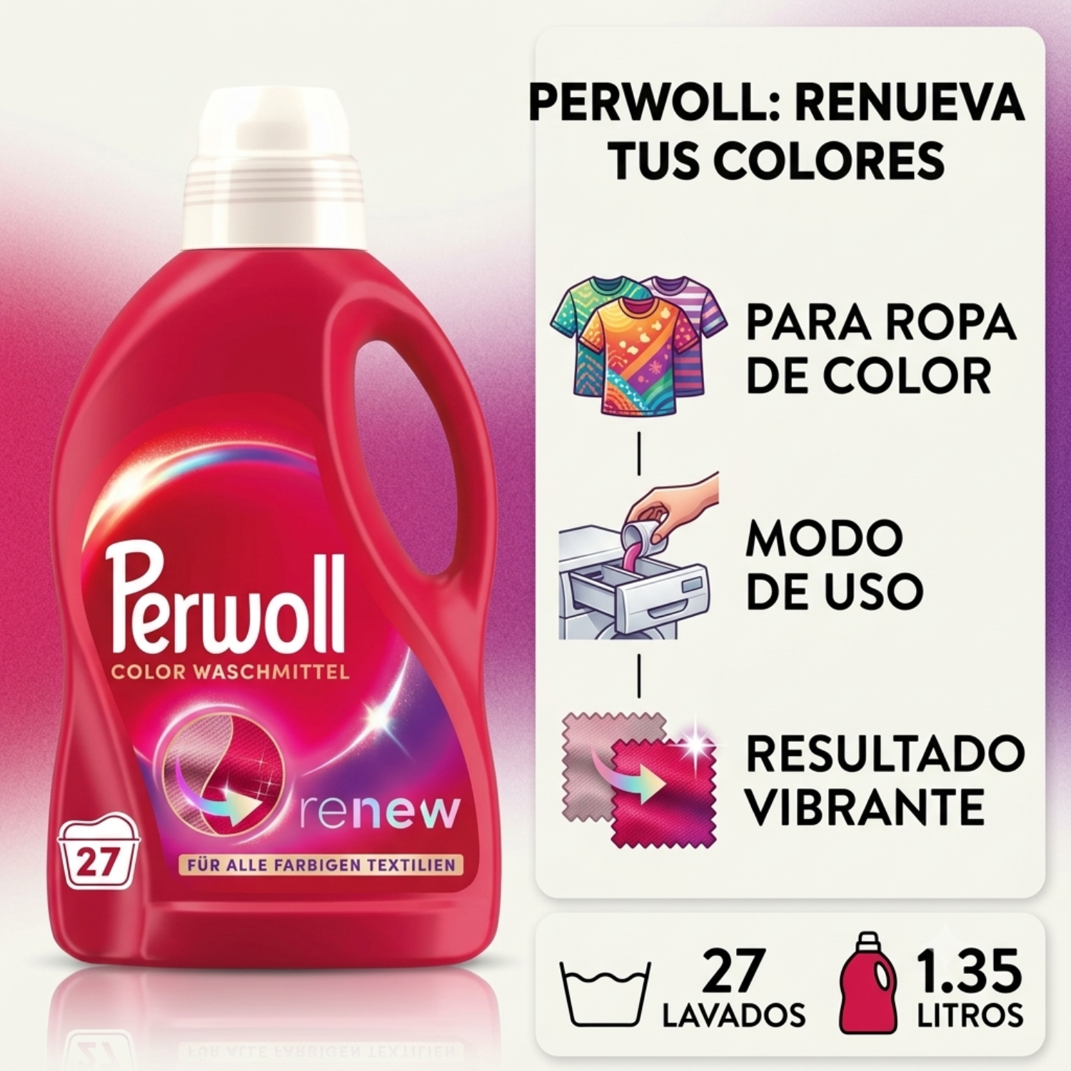 Perwoll Detergente Ropa Colores Vivos 1.35L-3