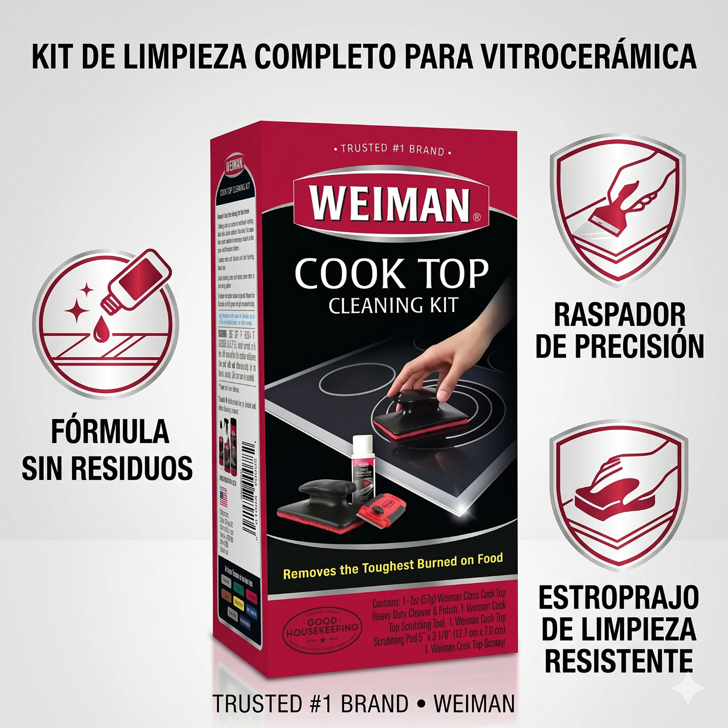 Weiman Kit Limpiador Vitrocerámica 3 Piezas-2