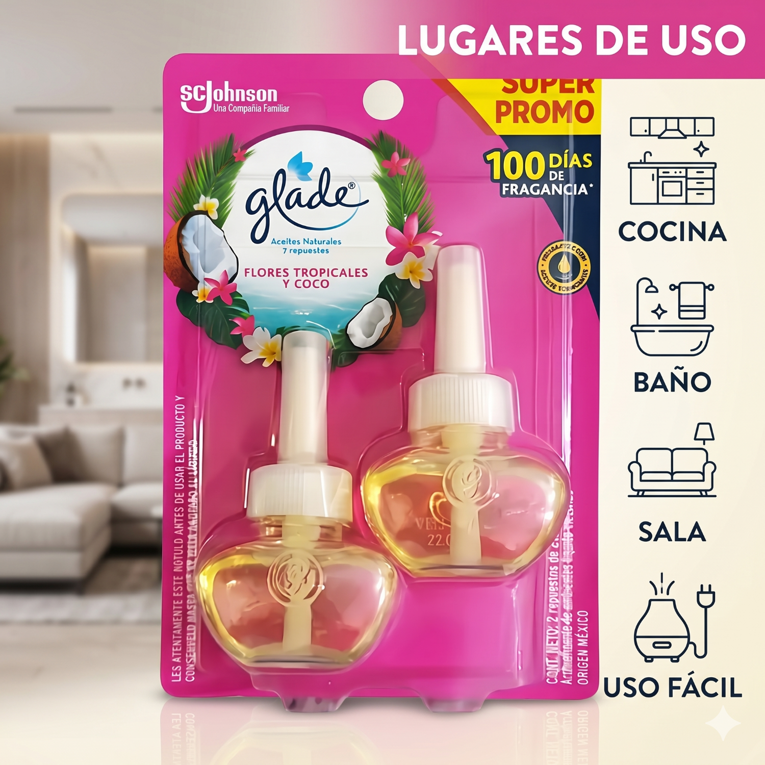 Glade Recarga Aceite Tropical Floral Pack 2-2
