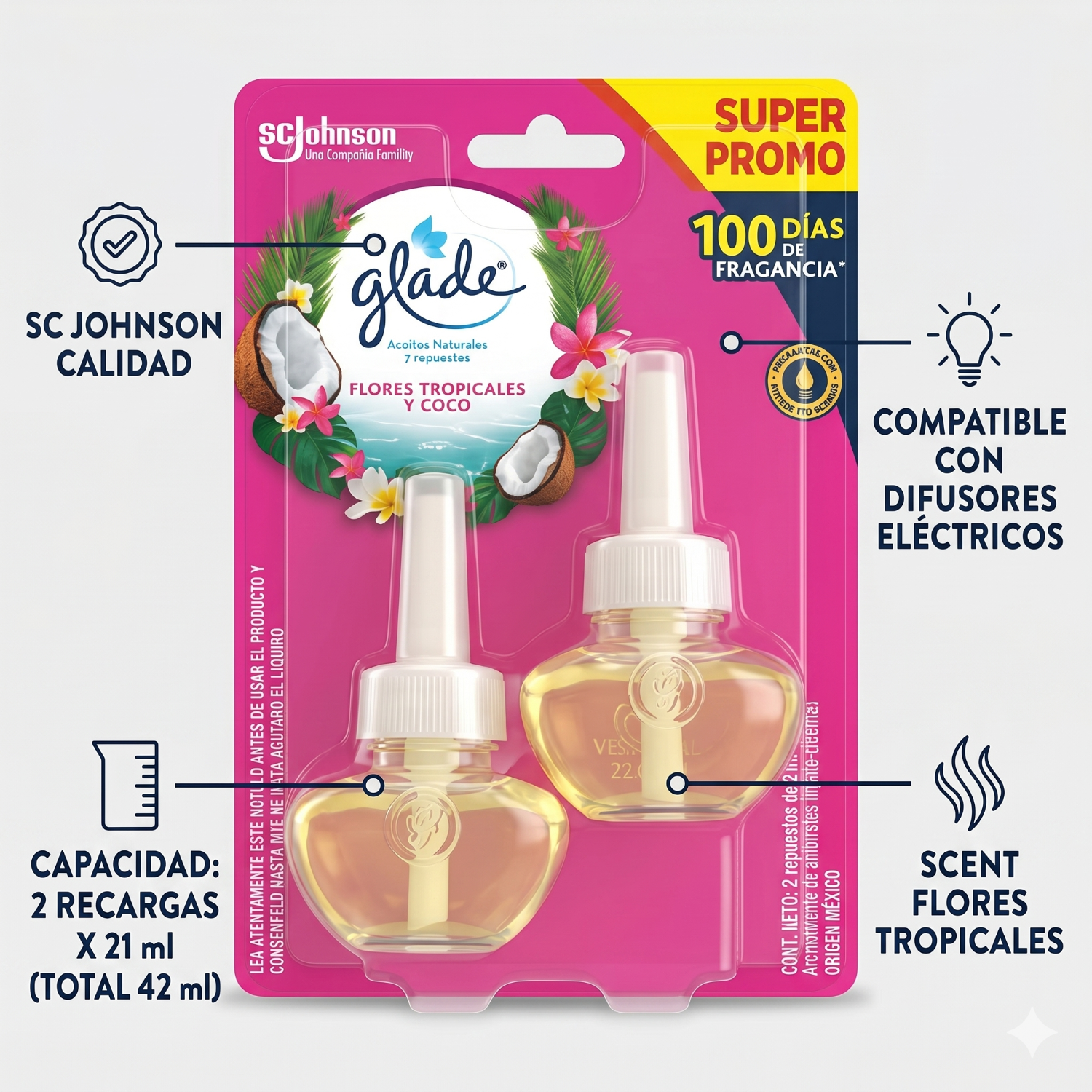 Glade Recarga Aceite Tropical Floral Pack 2-3