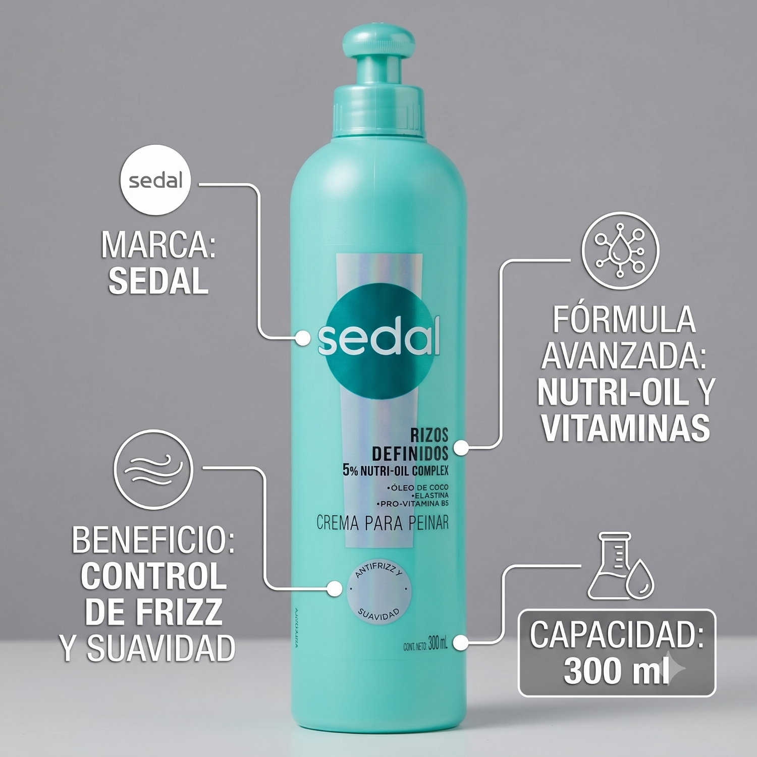 Sedal Crema Peinar Rizos Definidos 300ml Antifrizz-3