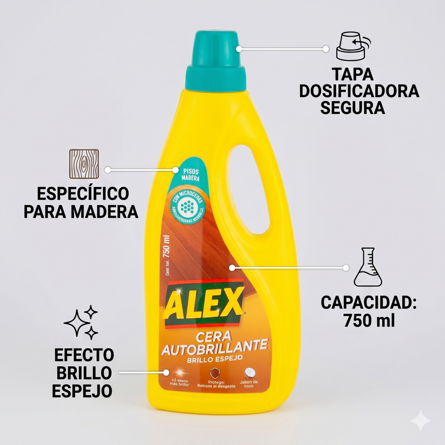 Cera Líquida Autobrillante Alex Piso Madera 750ml-3