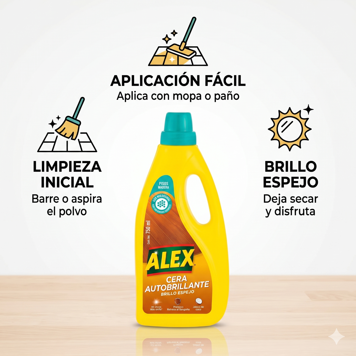 Cera Líquida Autobrillante Alex Piso Madera 750ml-2