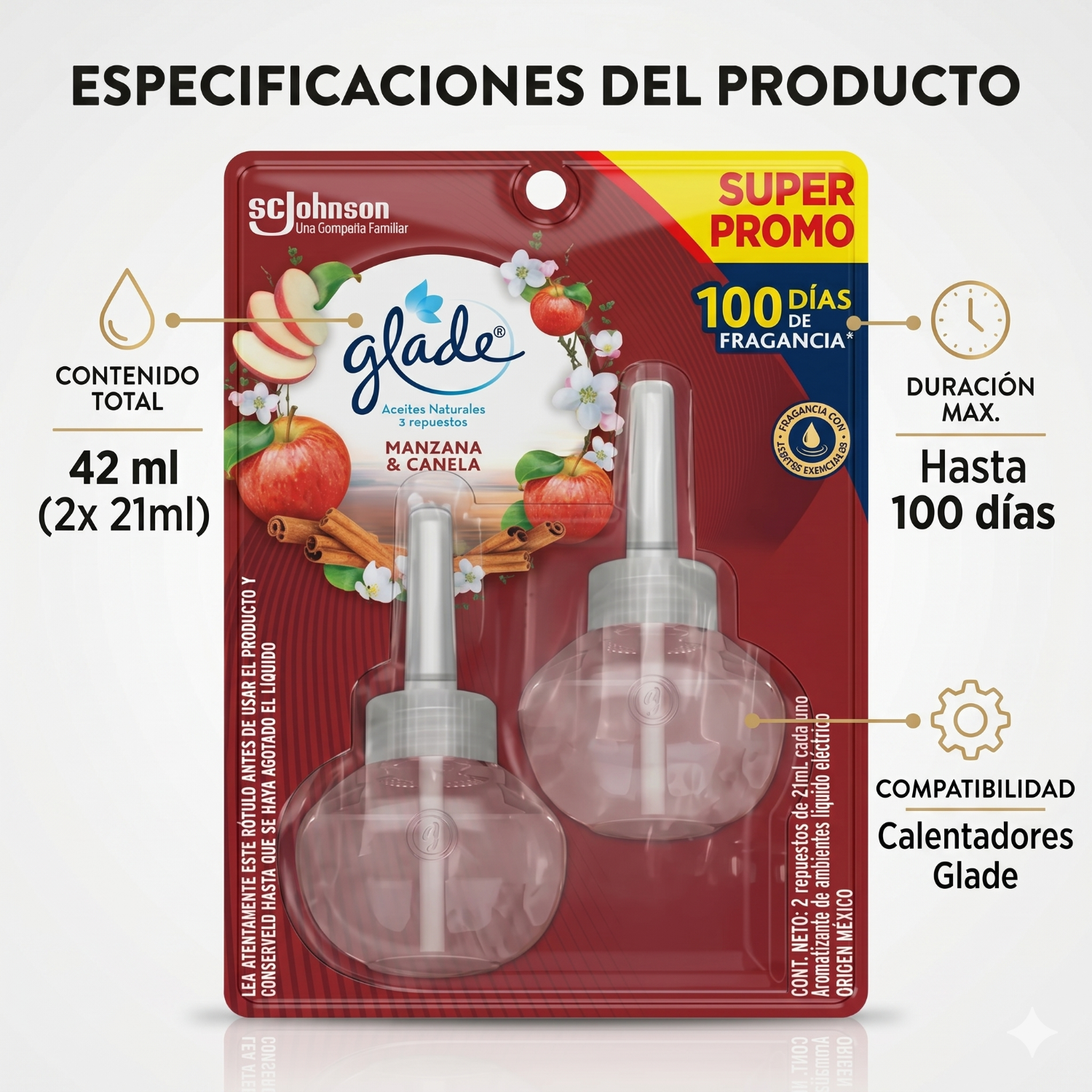 Recarga Glade Aceite Natural Manzana Canela 21ml x2-2