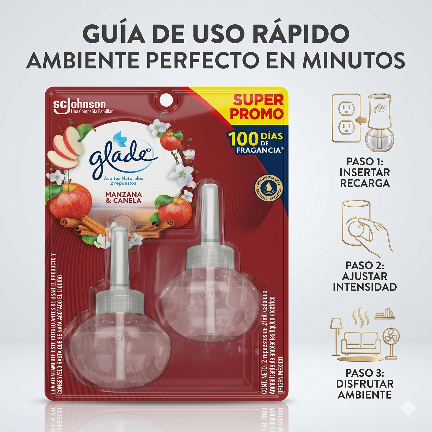 Recarga Glade Aceite Natural Manzana Canela 21ml x2-3