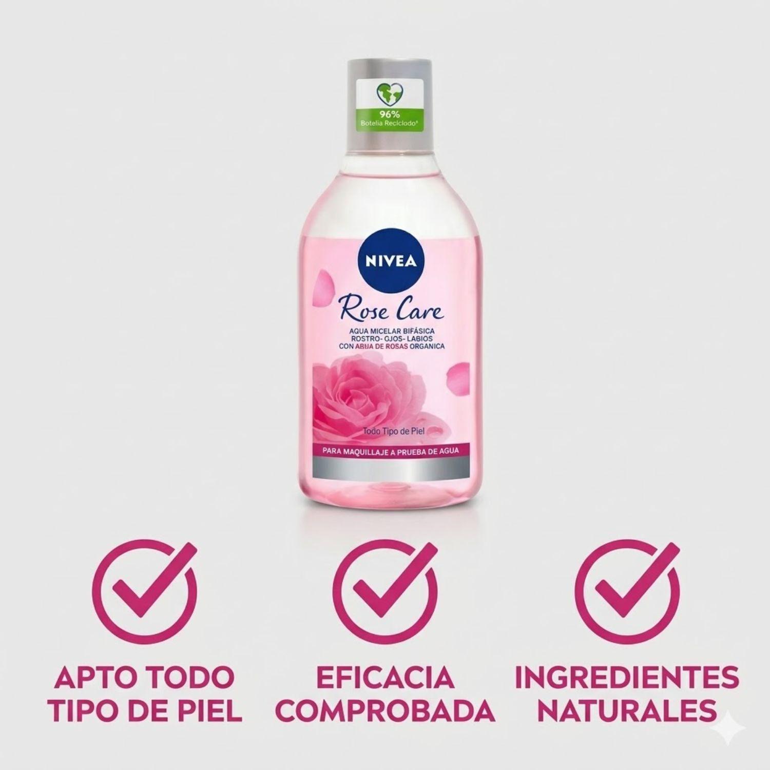 Agua Micelar Nivea Bifásica Rose Care 400 ml-3
