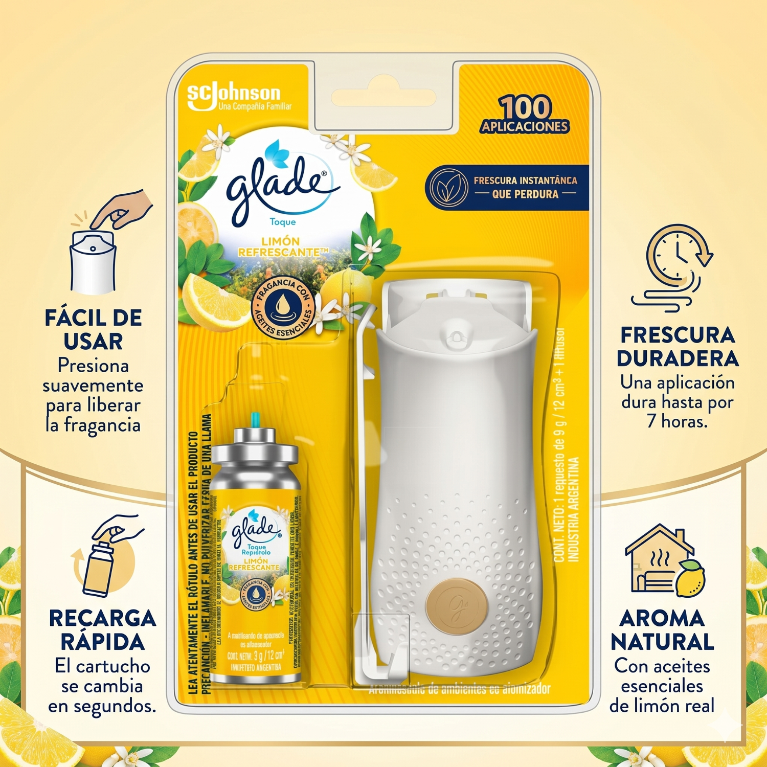 Glade Toque Aparato + Repuesto 9g Aroma Limón Refrescante-2