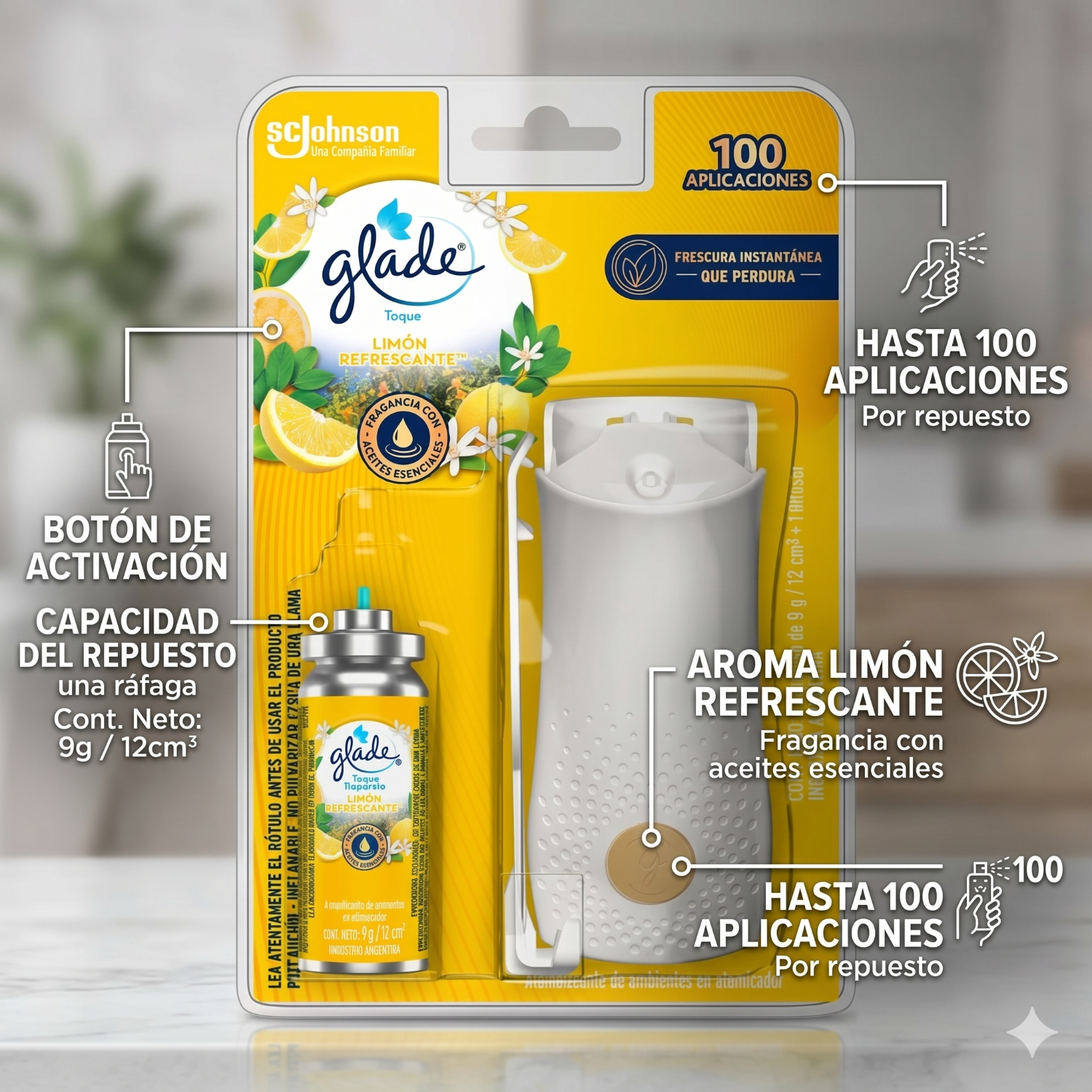 Glade Toque Aparato + Repuesto 9g Aroma Limón Refrescante-3