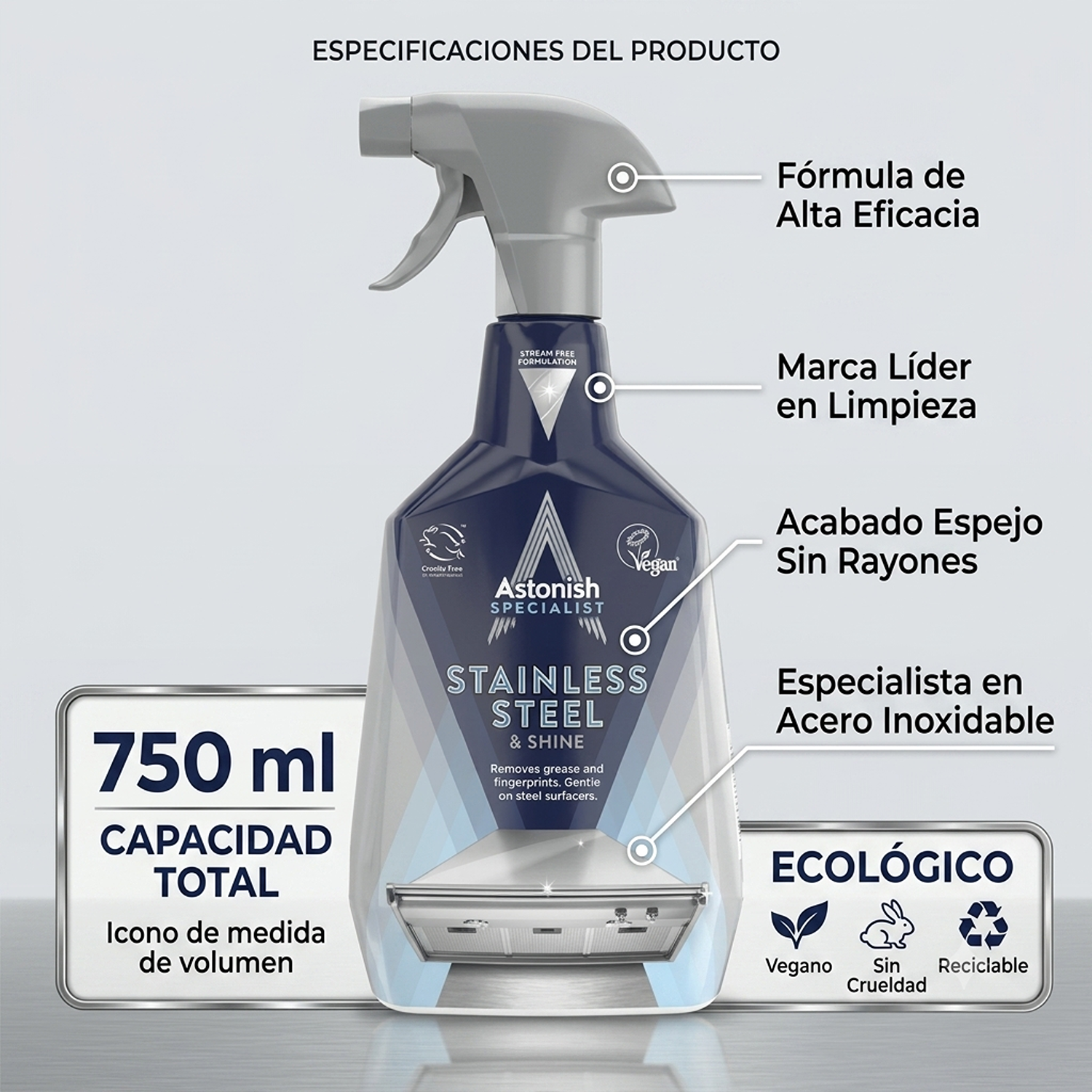 Limpiador y Brillador Astonish Acero Inoxidable 750ml-3
