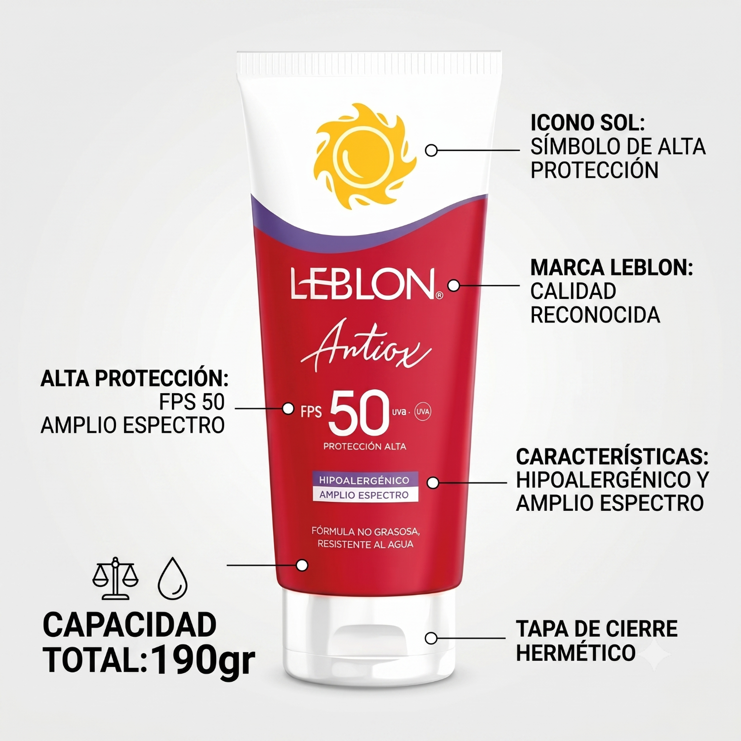 Bloqueador Leblon Antioxidante FPS50 190gr-3
