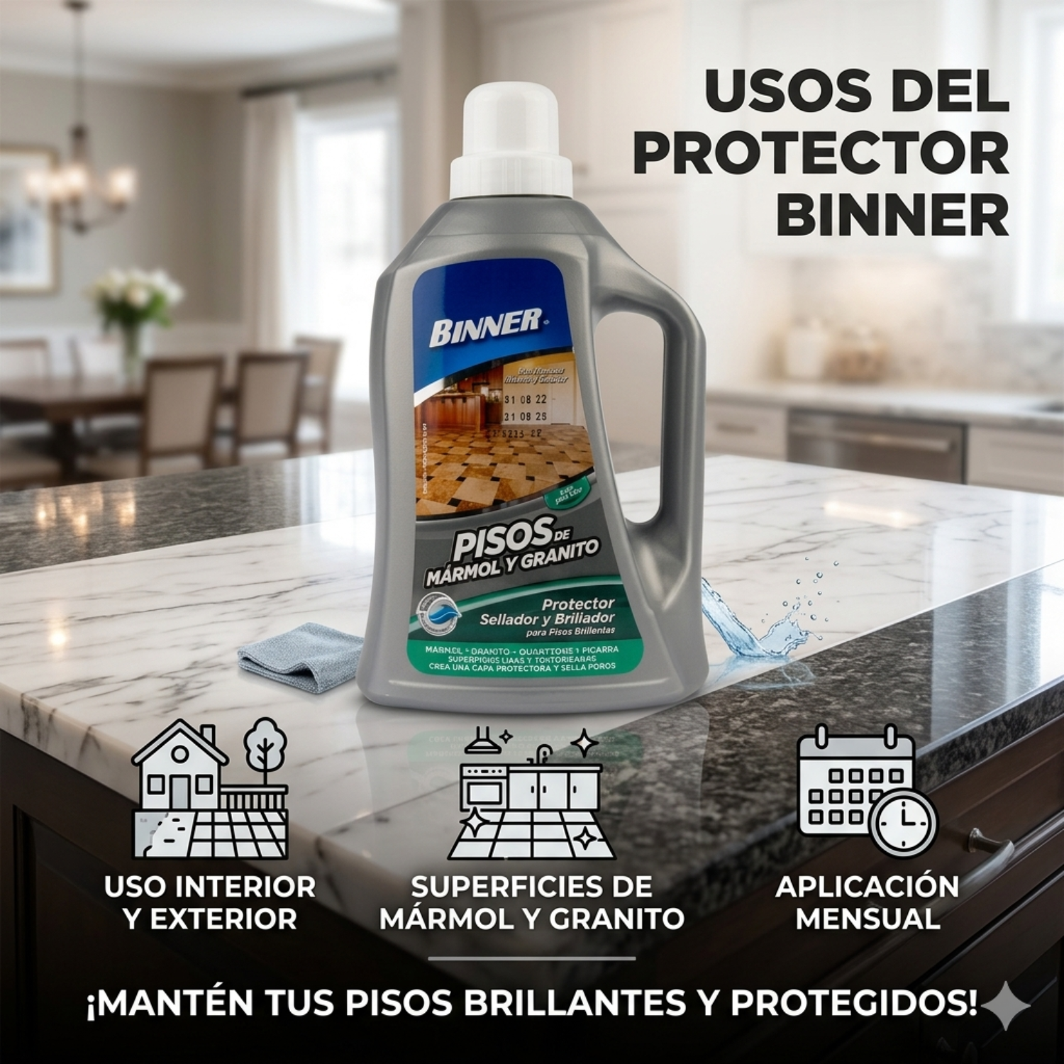 Protector, Sellador Y Abrillantador De Marmol Y Granito 1l-2