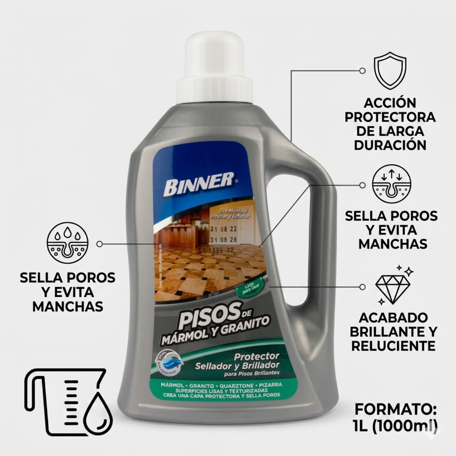 Protector, Sellador Y Abrillantador De Marmol Y Granito 1l-3