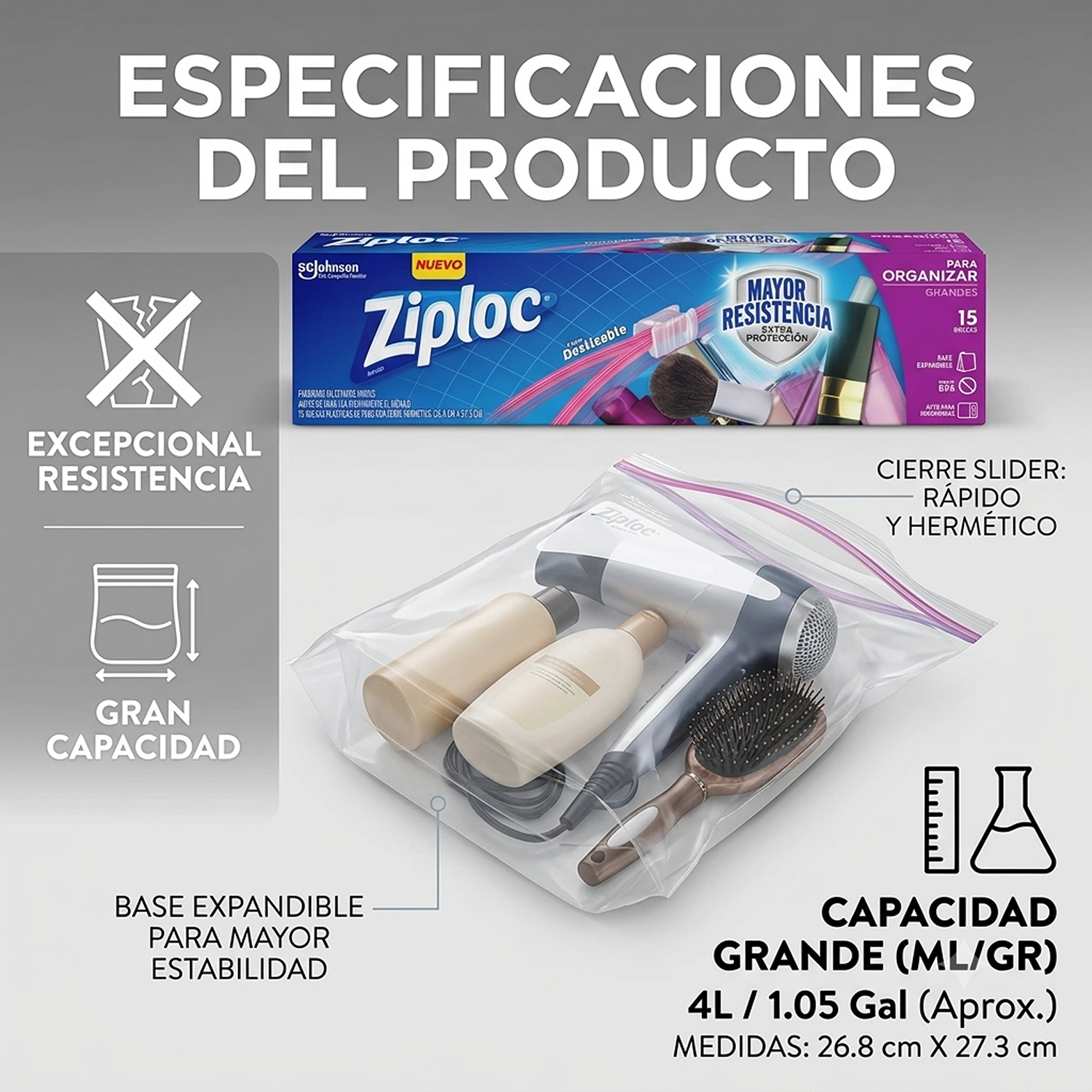 Bolsa Para Organizar Ziploc Grande Cierre Fácil 15un-3