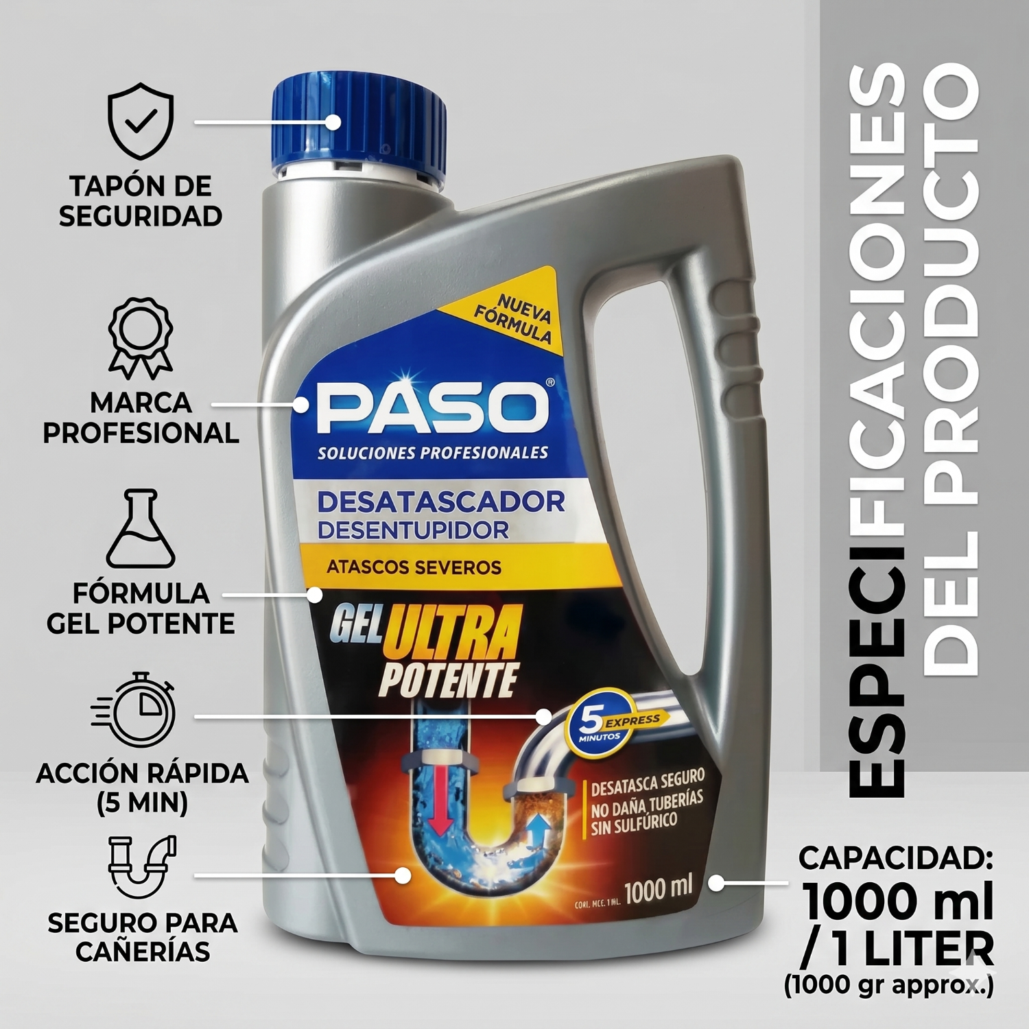 Destapa Desatasca Cañerias Atascos Severos Gel 1l-4
