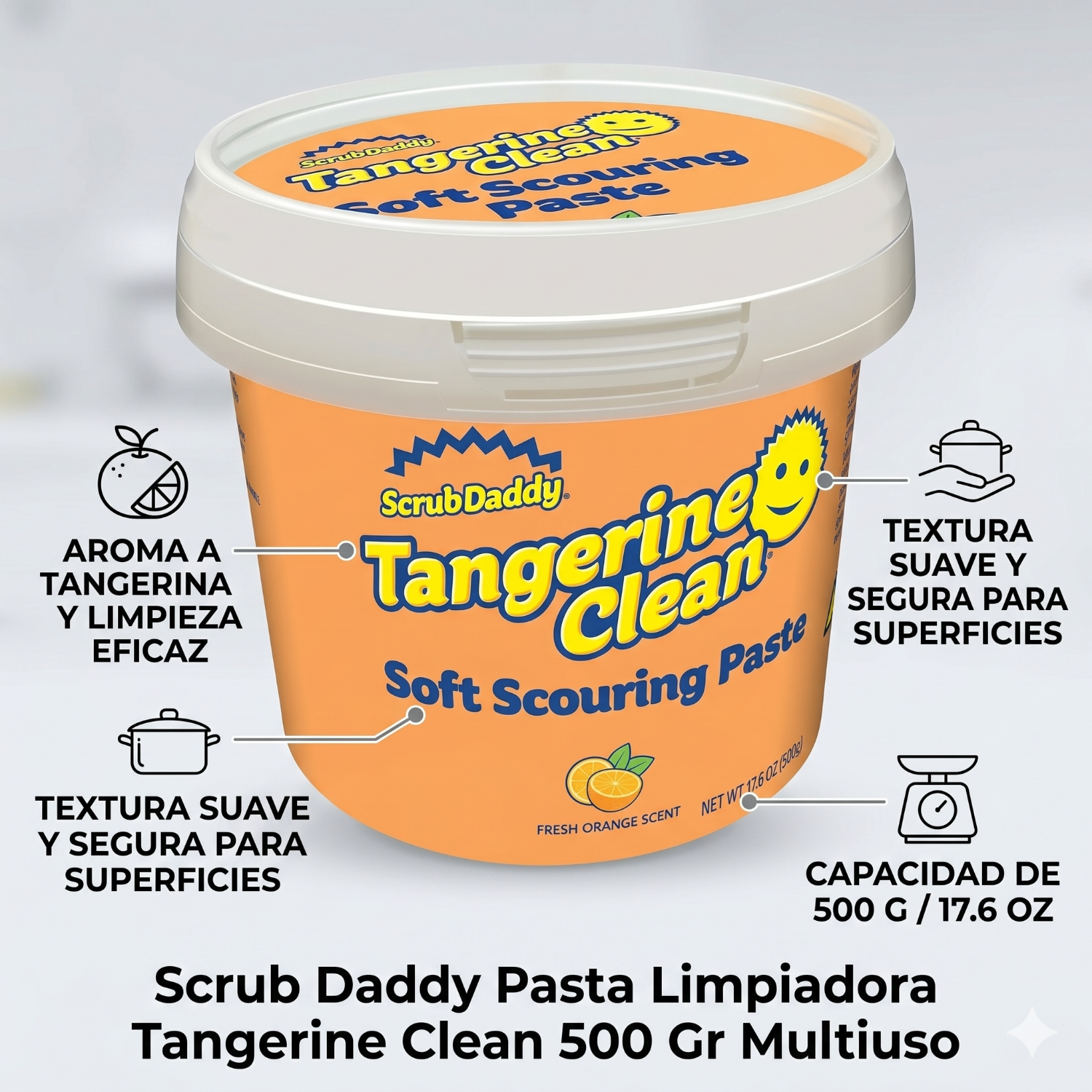Scrub Daddy Pasta Limpiadora Tangerine Clean 500 Gr Multiuso-3