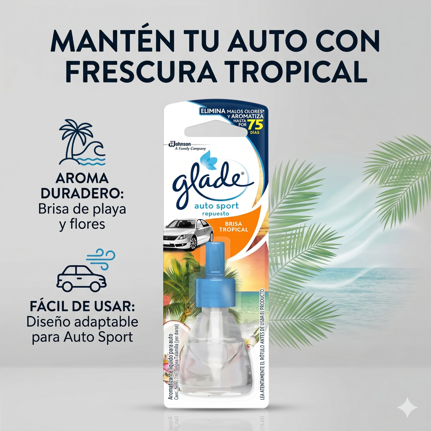 Recarga Aromatizante Glade Auto Brisa Tropical 7ml-1