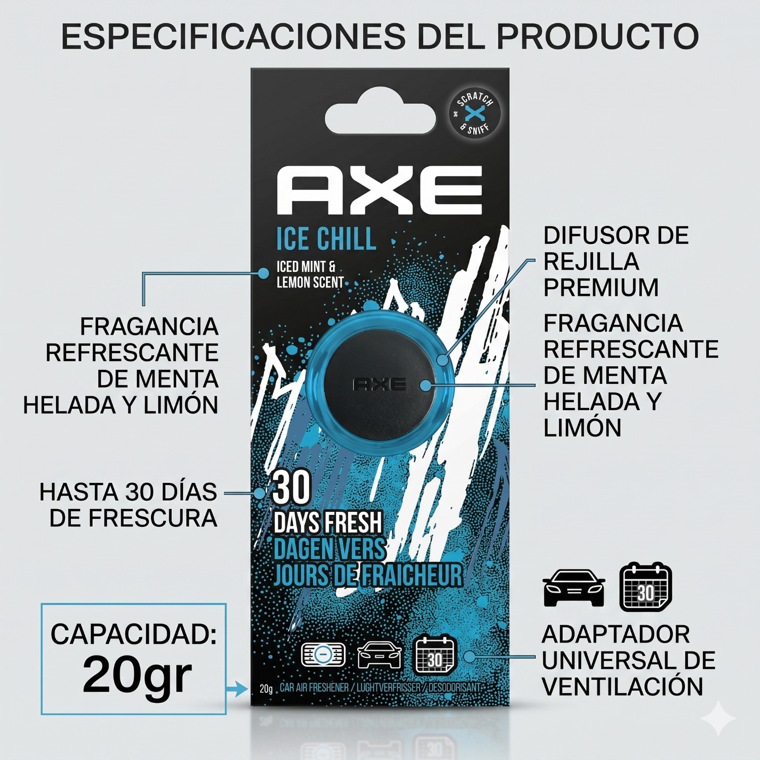 Aromatizante Para Autos Axe Rejilla Ice 19gr-3