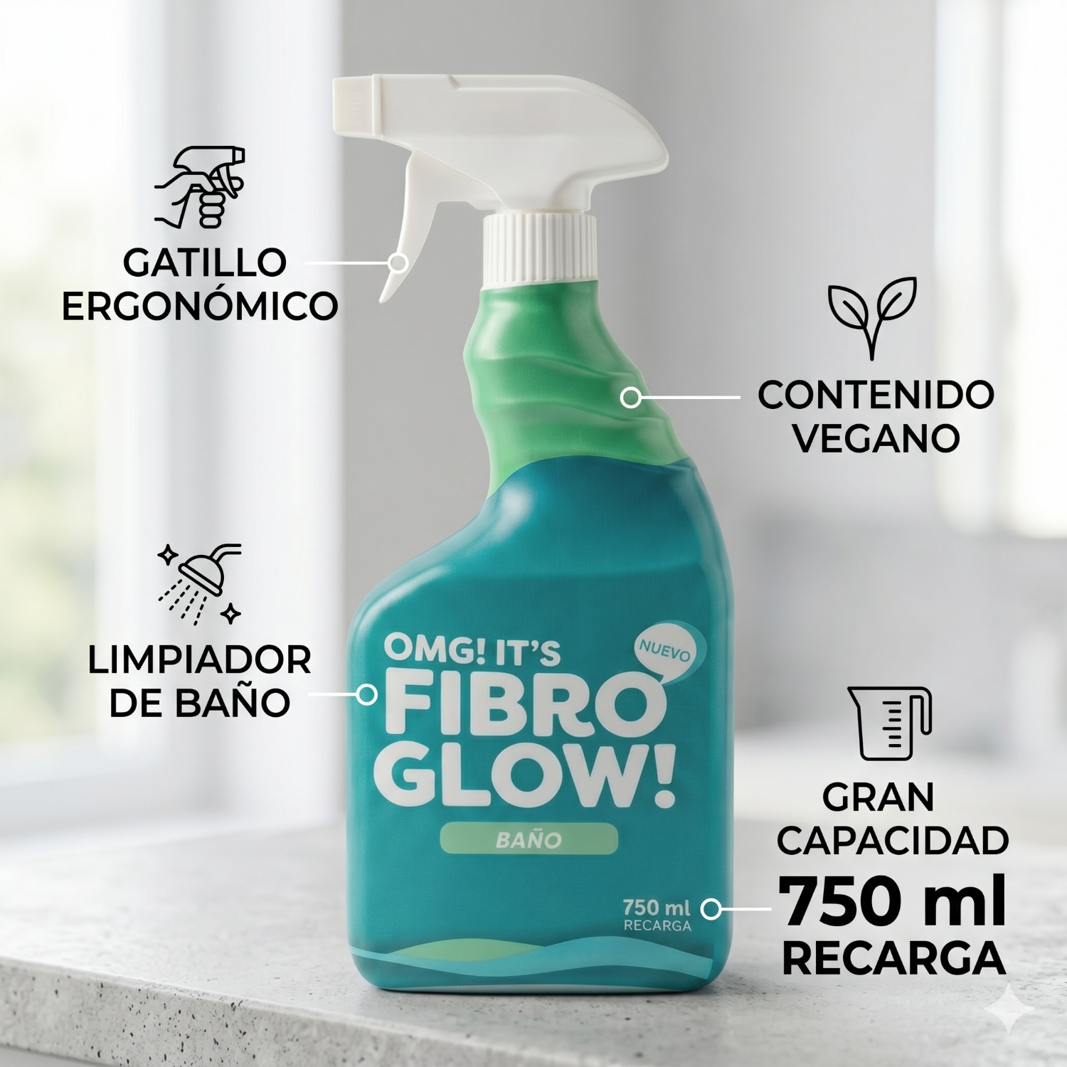 Limpiador Baño Fibro Glow Gatillo 750ml Vegano-3