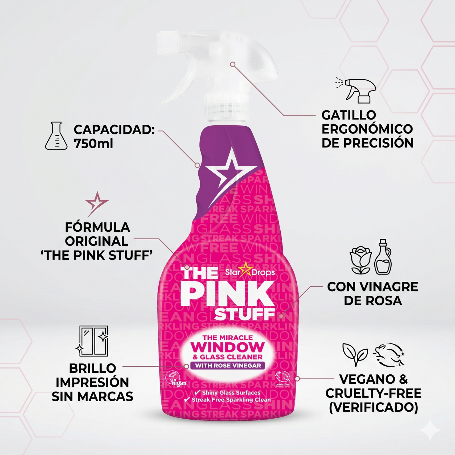Limpia Vidrios Vinagre Rosa Pink 750ml-4