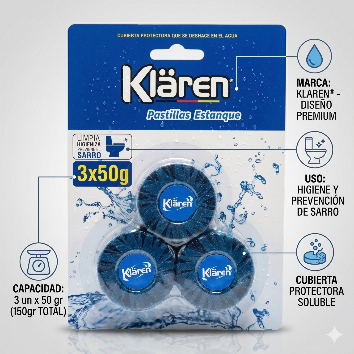 Pastillas Estanque Inodoro Klaren 3x50g-4