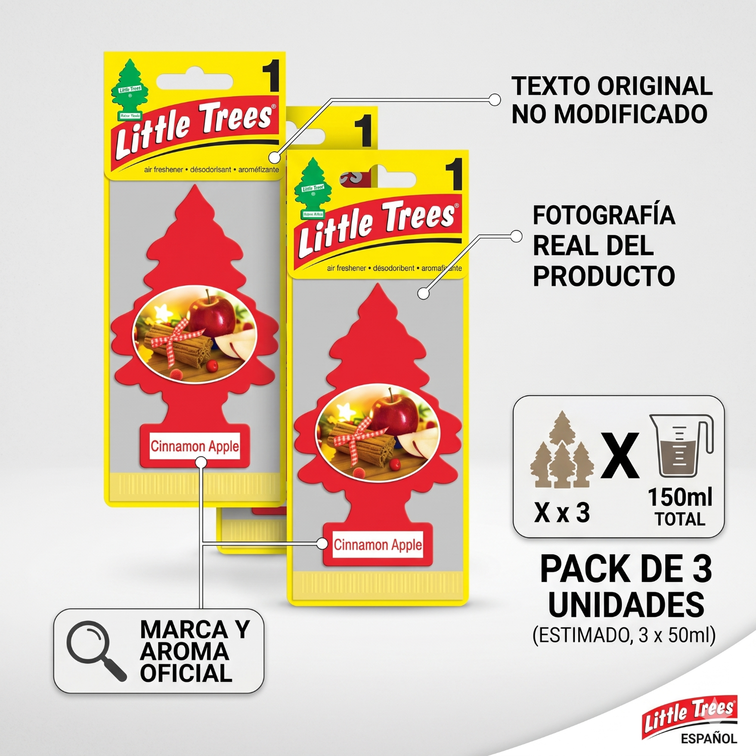 Aromatizante Pino Manzana Canela Little Trees Pack X 3unid-3