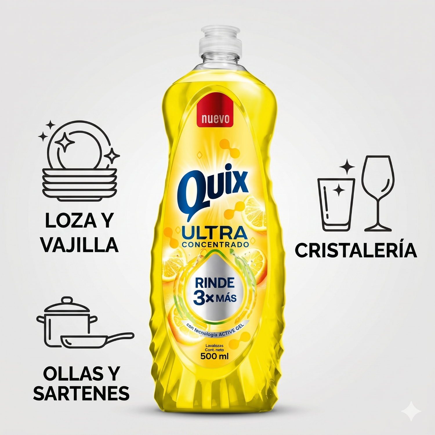 Lavaloza Quix Amarillo 500 ml Alto Poder Desengrasante-2