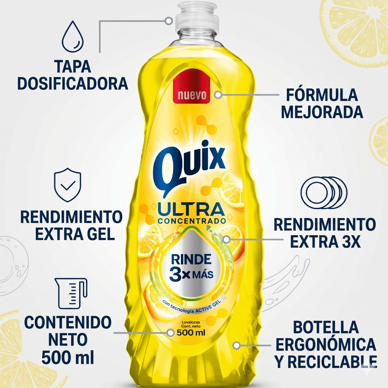 Lavaloza Quix Amarillo 500 ml Alto Poder Desengrasante-3