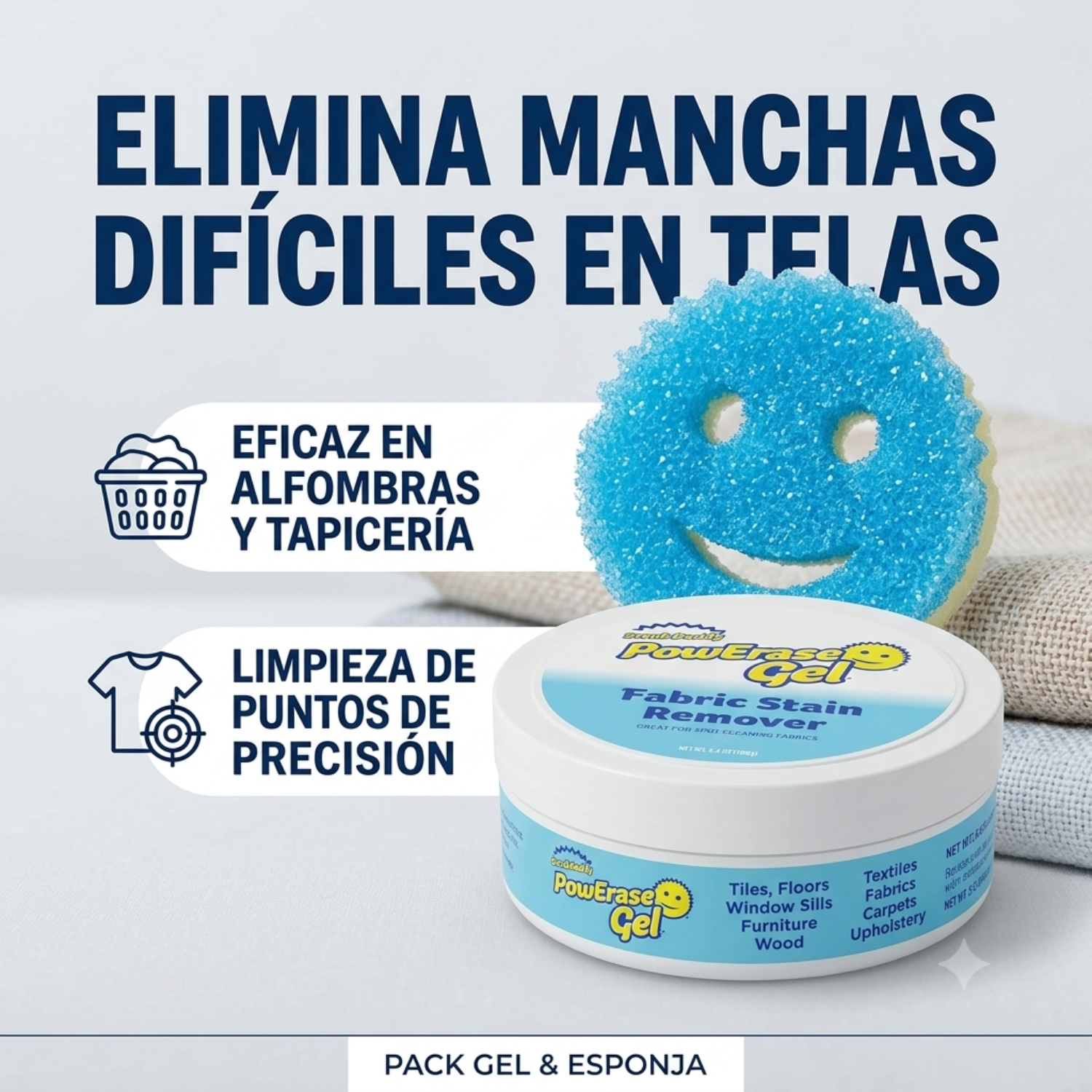 Gel Quitamanchas Telas PowErase 160g Y Esponja Mommy-2