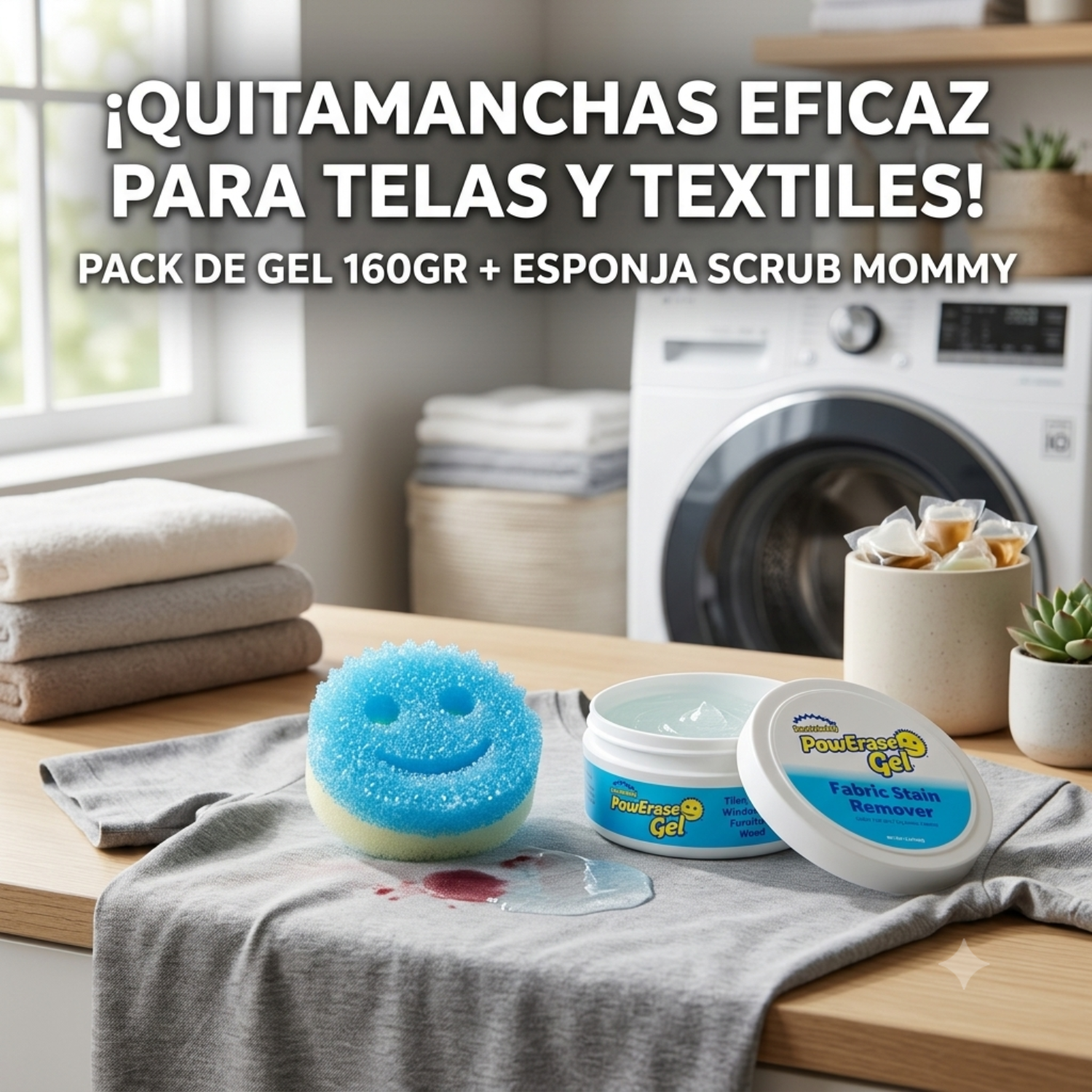 Gel Quitamanchas Telas PowErase 160g Y Esponja Mommy-6