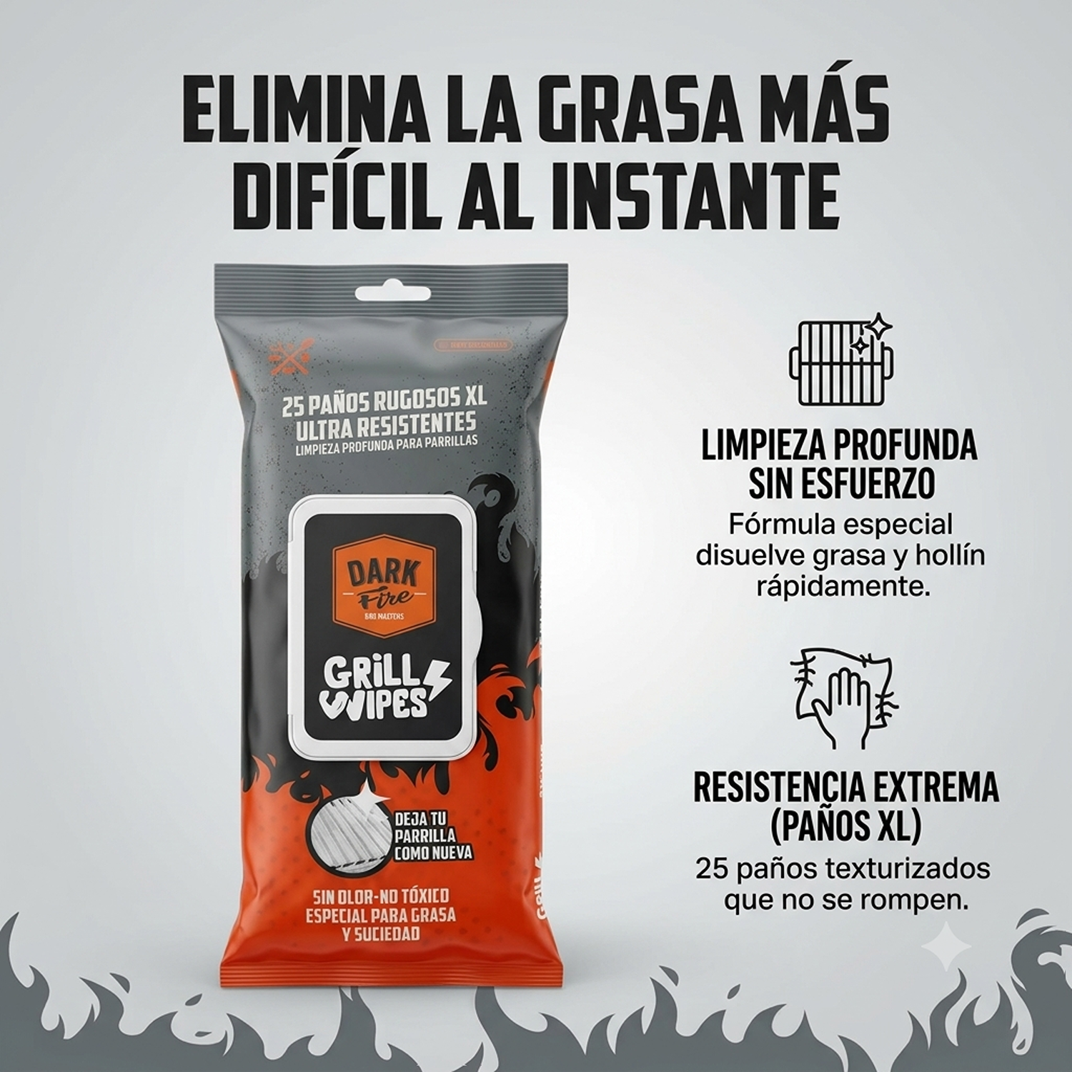 Paños Limpieza Parrilla Dark Fire Grill Wipes XL 25 Und-1