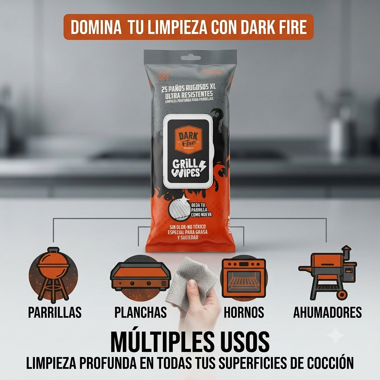 Paños Limpieza Parrilla Dark Fire Grill Wipes XL 25 Und-2