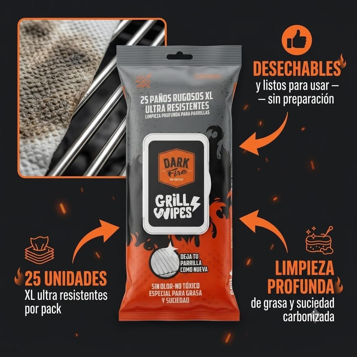 Paños Limpieza Parrilla Dark Fire Grill Wipes XL 25 Und-3