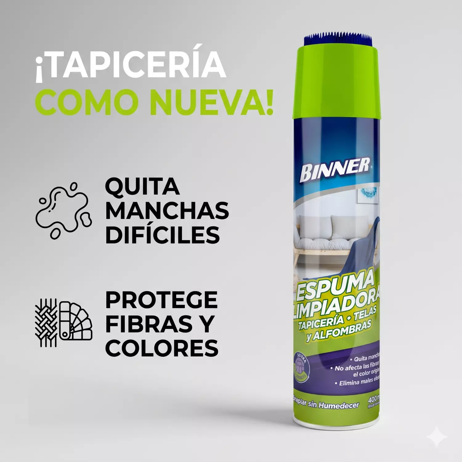Limpiador Tapicería Telas Alfombras Binner Espuma 400ml-1