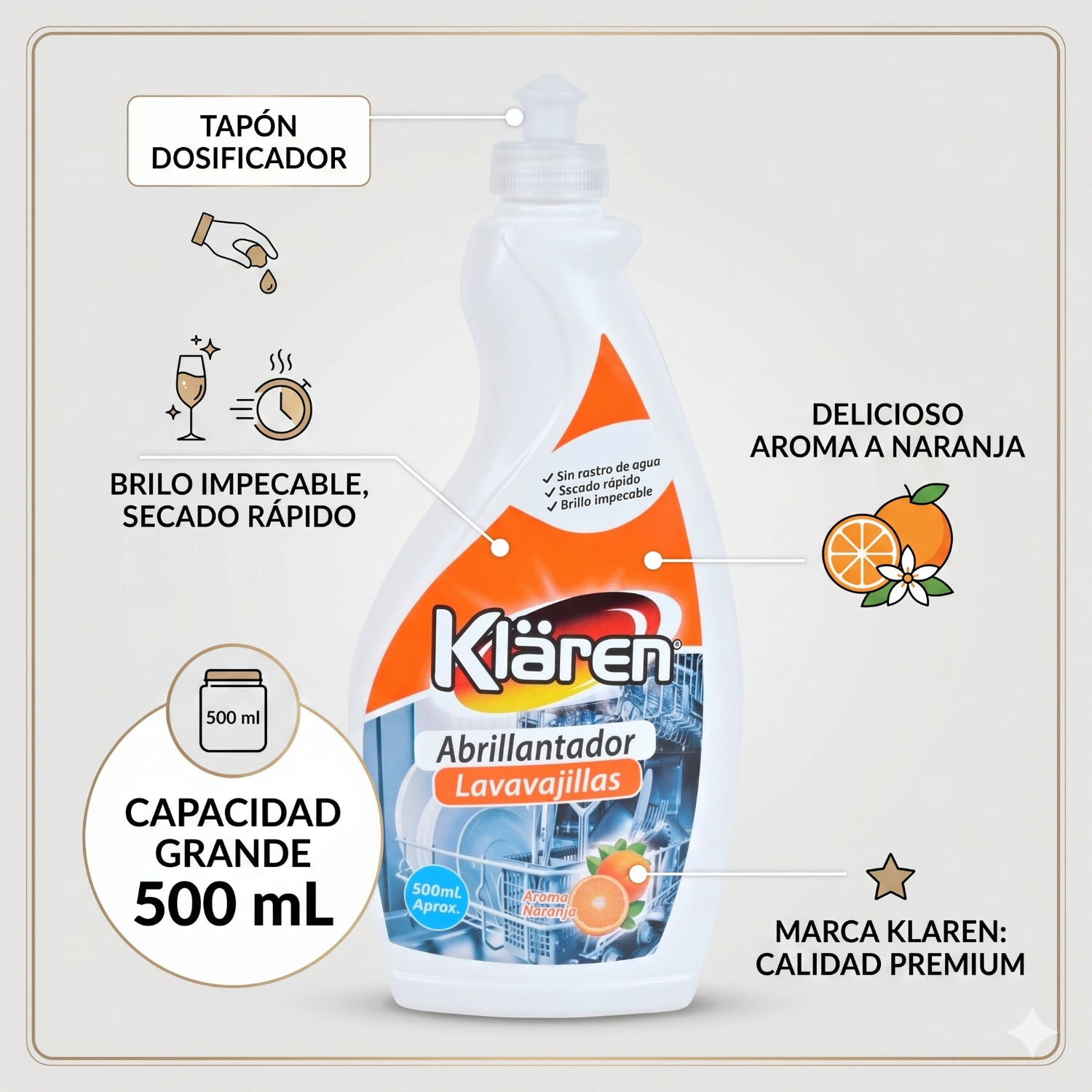 Abrillantador Lavavajillas Klaren 500ml Naranja-3