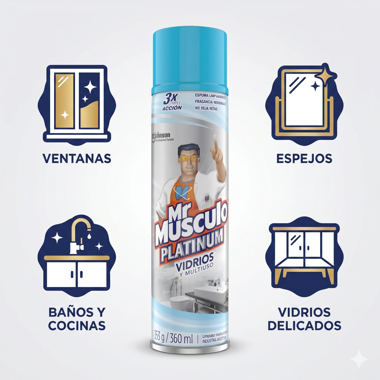 Mr Músculo Limpiavidrios Espuma 360ml Triple Acción-2