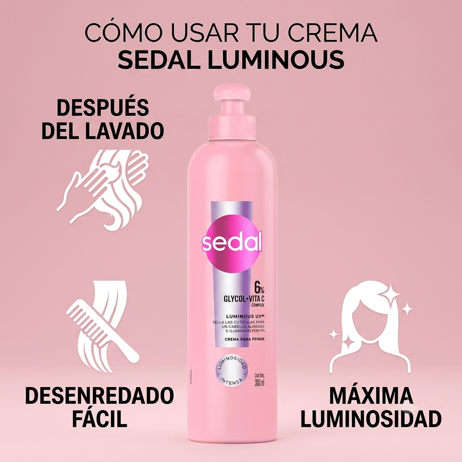 Crema Peinar Luminous Sedal 300ml Glycol Vitamina C Brillo-4