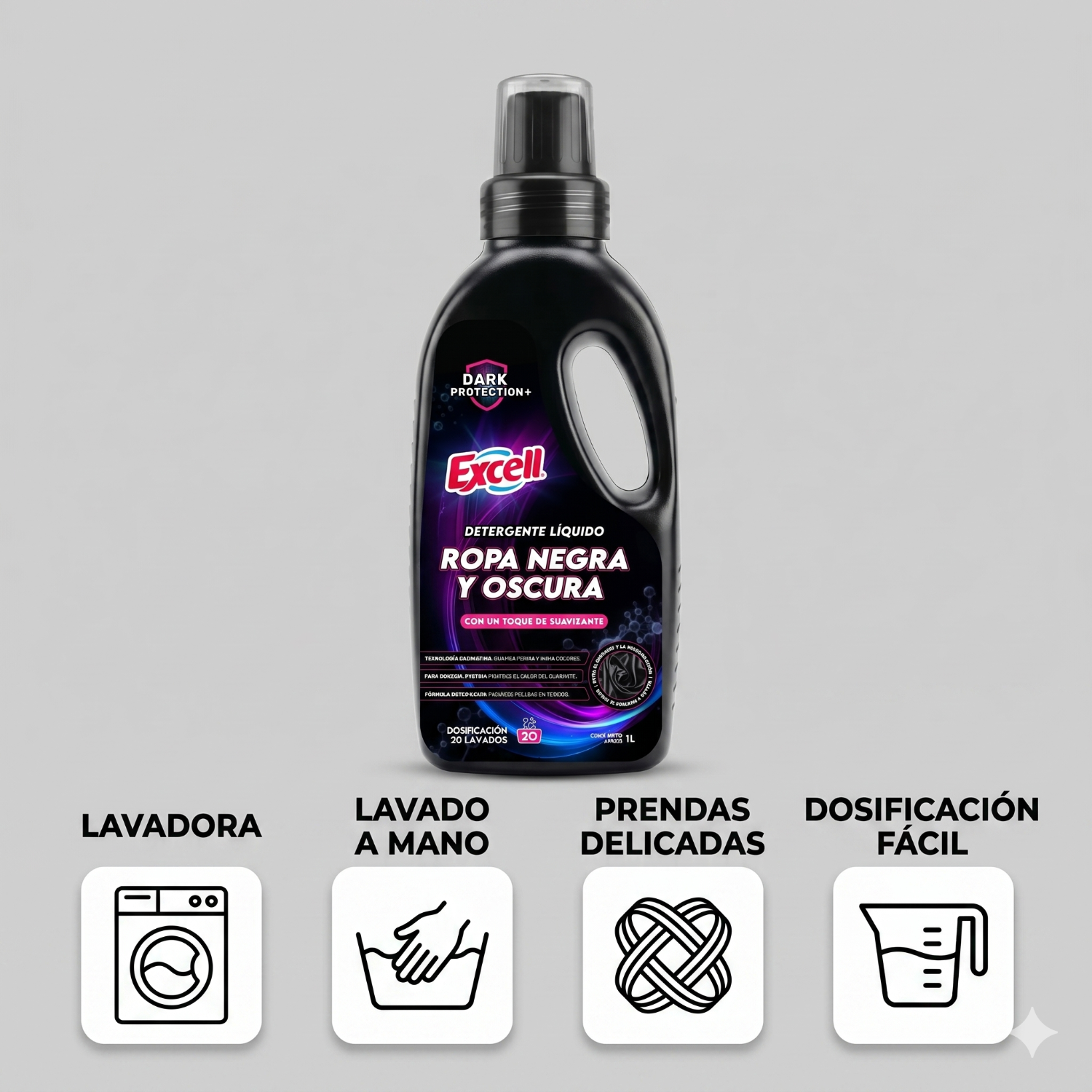 Detergente Liquido Ropa Negra Oscura Excell 1L 20 Lav-2