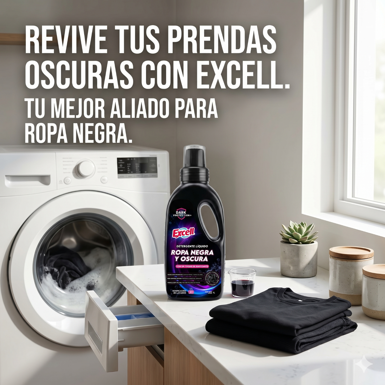 Detergente Liquido Ropa Negra Oscura Excell 1L 20 Lav-5
