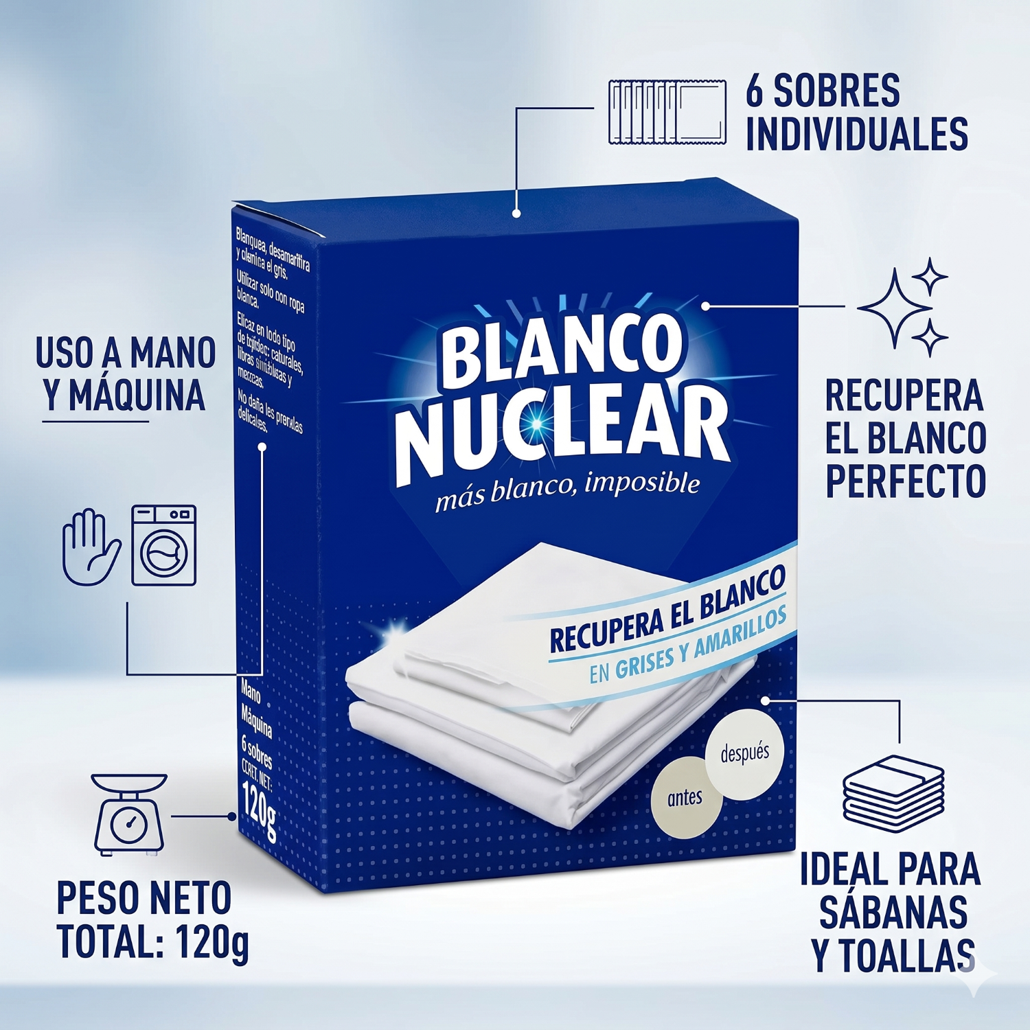 Quitamanchas Blanco Nuclear Sobres 6×120 g-2