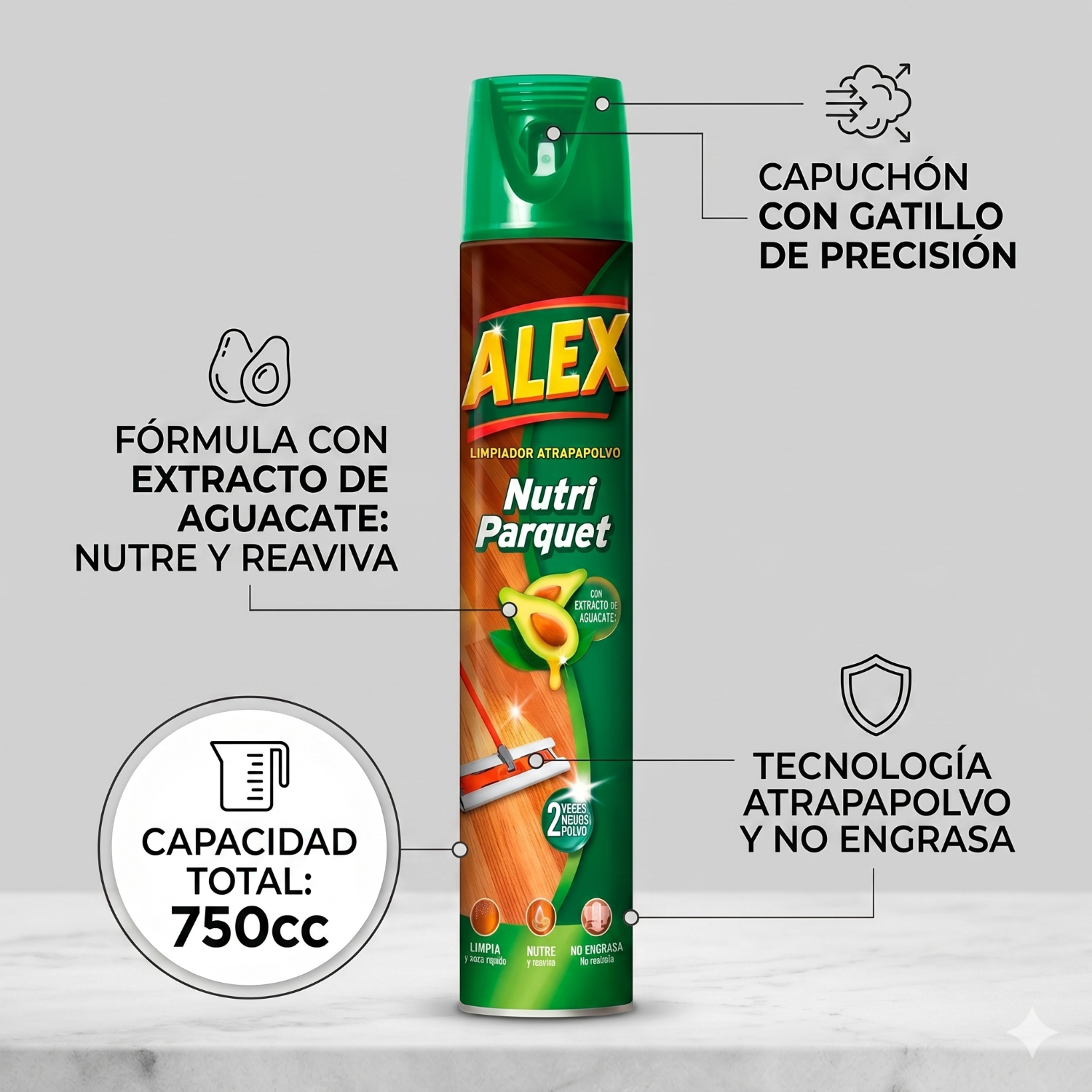 Alex Atrapa Polvo Limpieza Parquet Aerosol 750cc-3