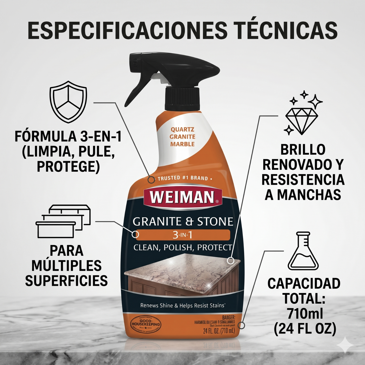 Limpiador Granito Y Piedra 3 En 1 Weiman 710ml-5