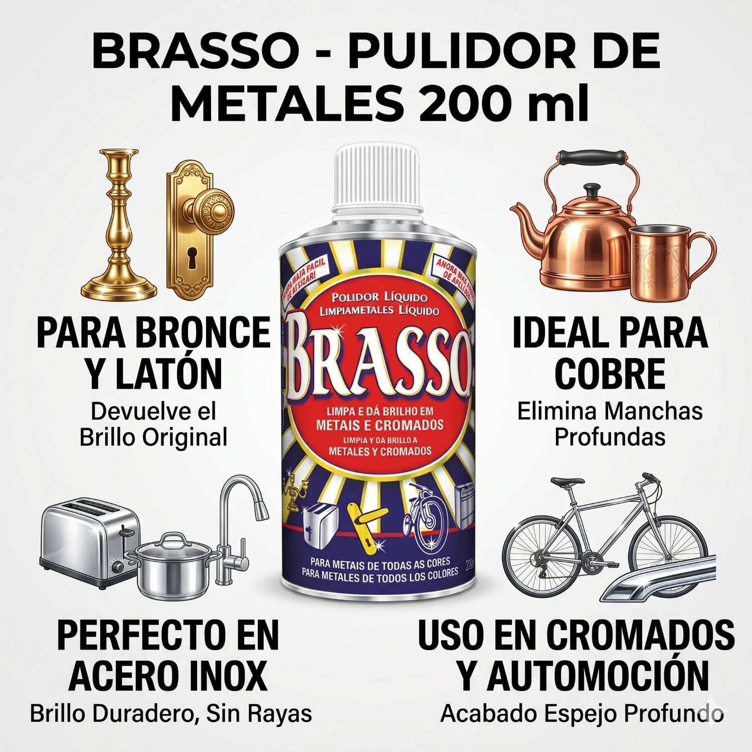 Pulidor de Metales Brasso 200 ml – Cobre, Latón y Acero-2
