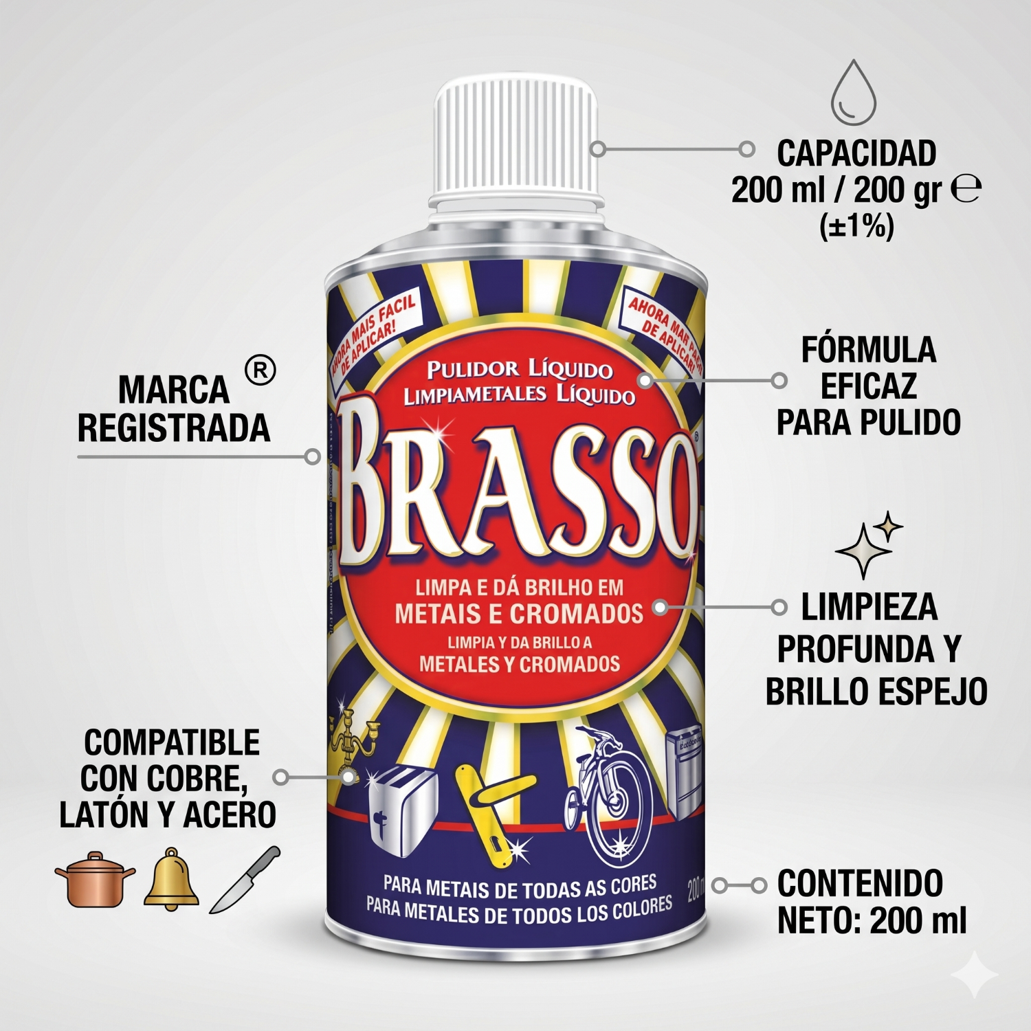 Pulidor de Metales Brasso 200 ml – Cobre, Latón y Acero-3